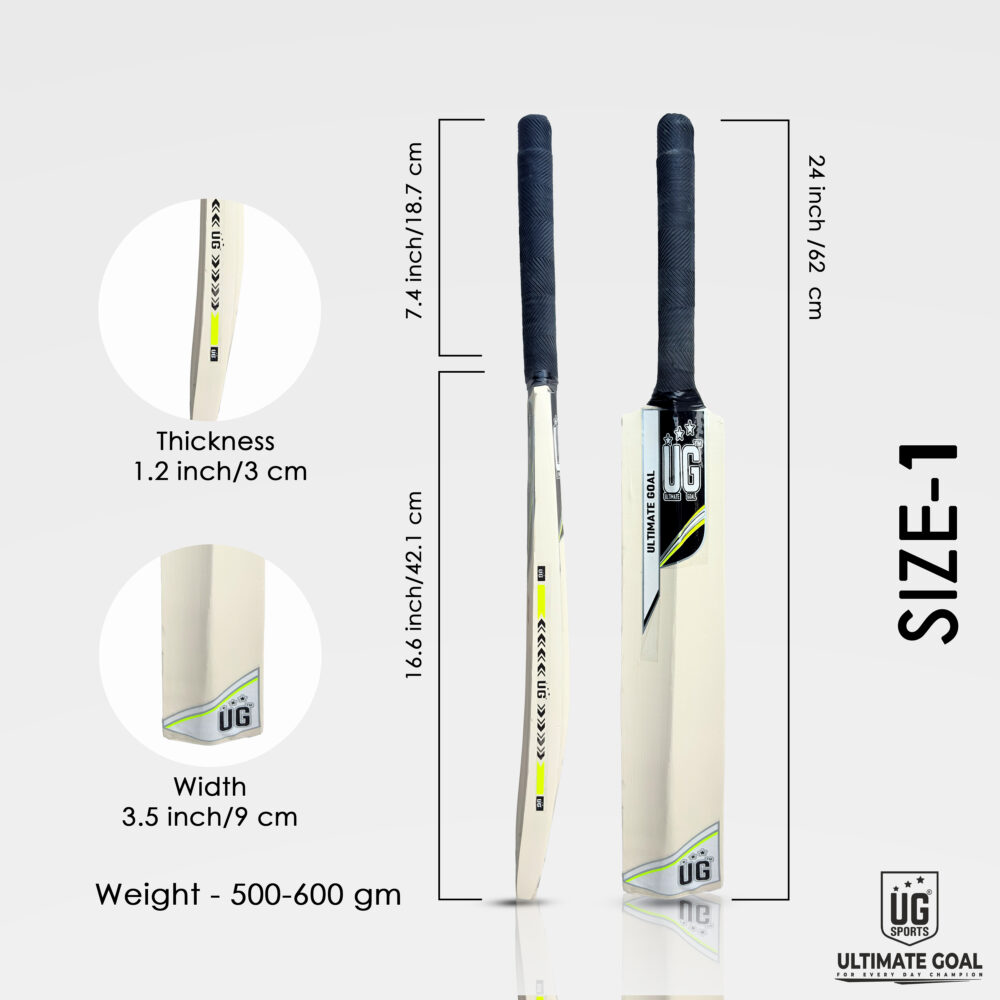 UG Popular Willow Cricket Bat for Kids – Size 1, Light Green - Image 3
