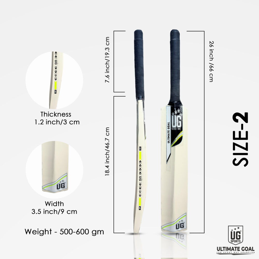 UG Popular Willow Cricket Bat for Kids – Size 2, Light Green - Image 3