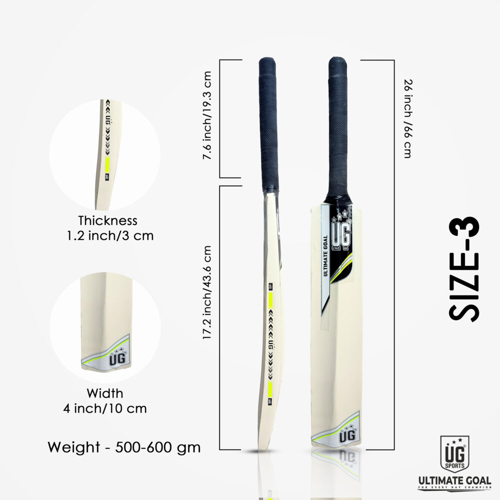 UG Popular Willow Cricket Bat for Kids – Size 3, Light Green - Image 3