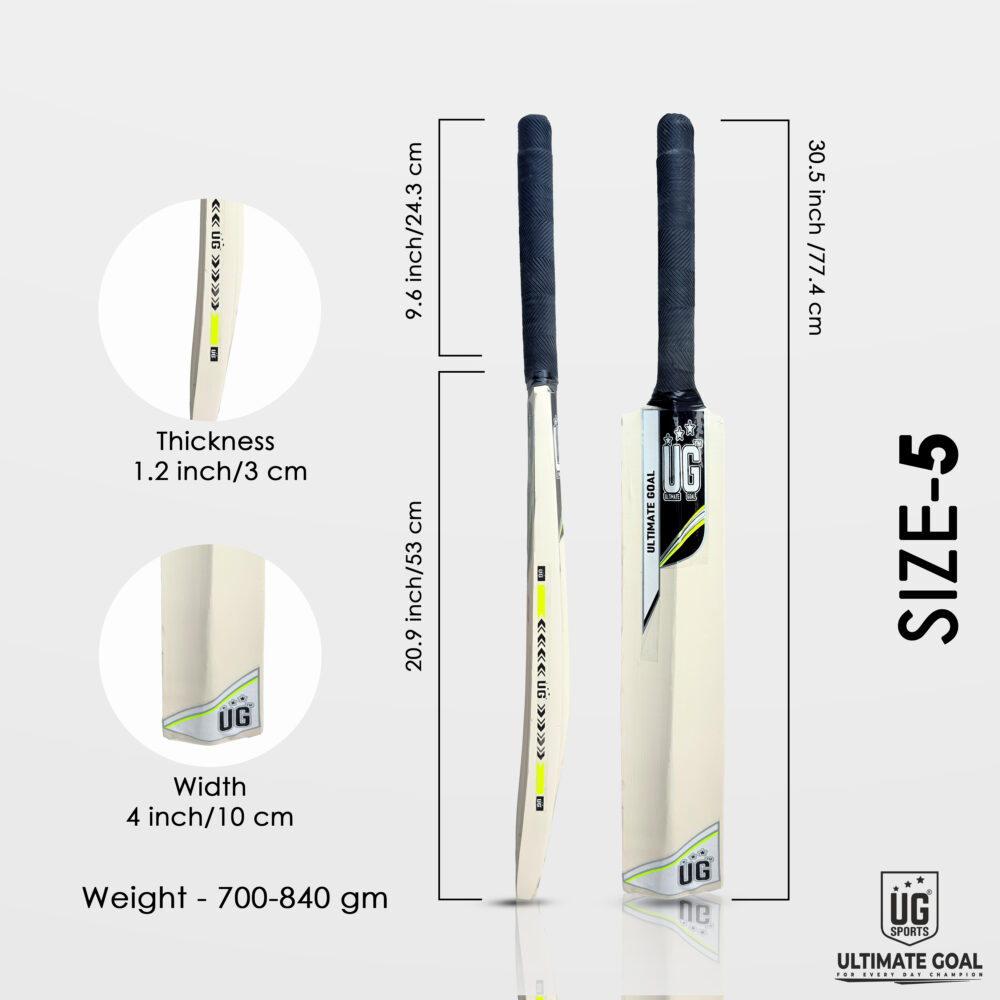 UG Popular Willow Cricket Bat for Kids – Size 5, Light Green - Image 3