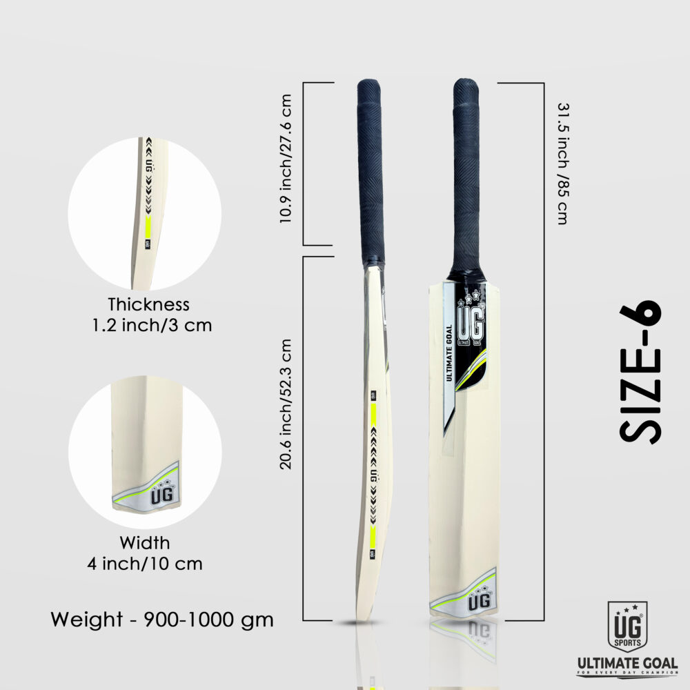 UG Popular Willow Cricket Bat for Kids – Size 6, Light Green Color | Lightweight & Durable - Image 3