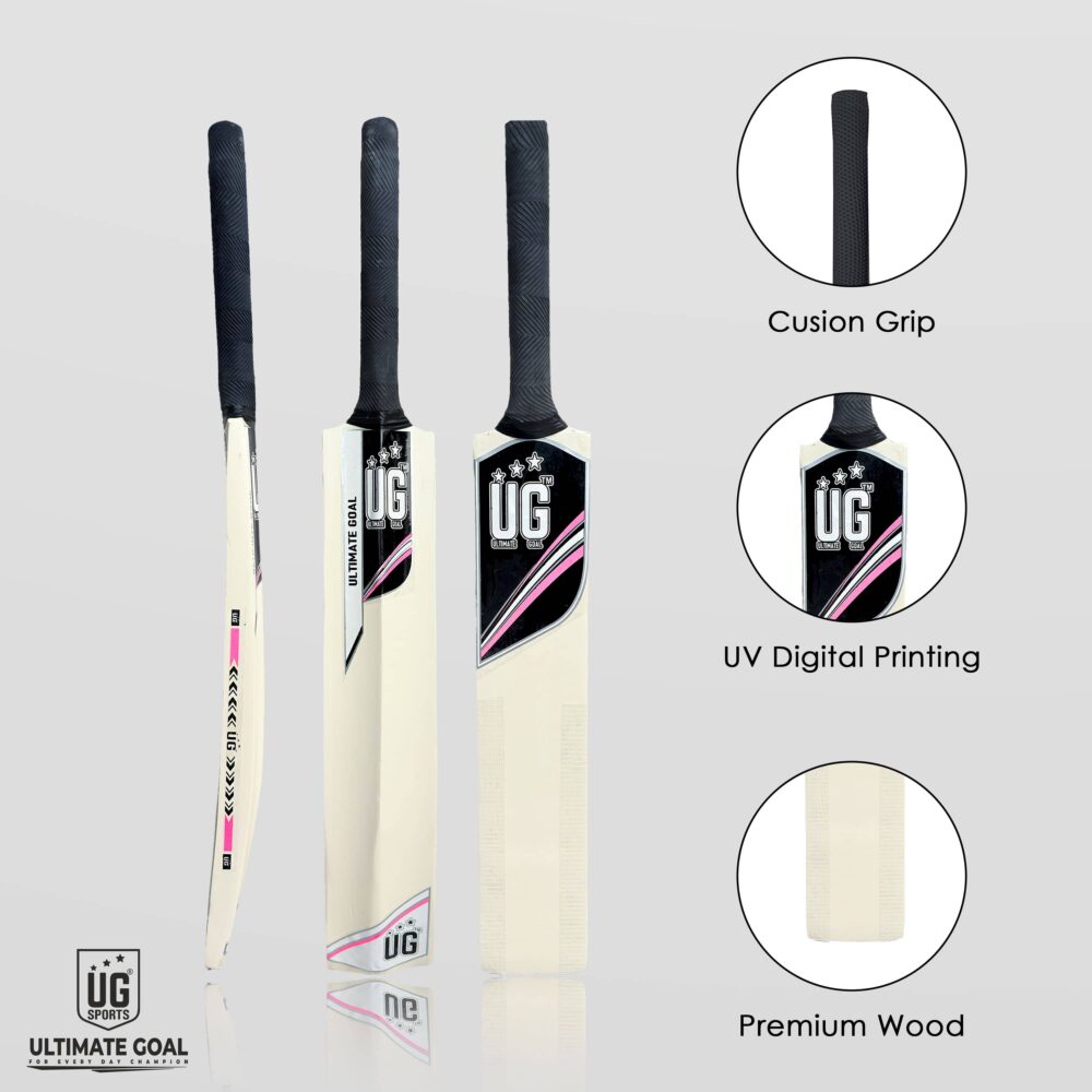 UG Popular Willow Cricket Bat for Kids – Size 1, Pink Color - Image 3