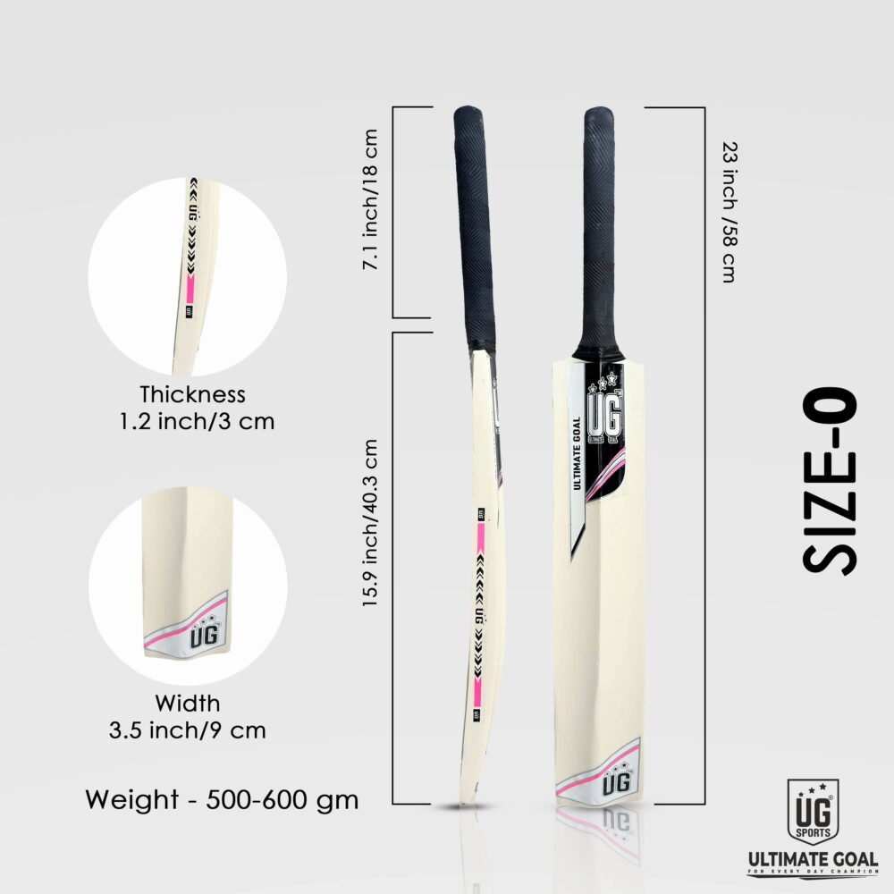 UG Popular Willow Cricket Bat for Kids – Size 0, Pink - Image 3