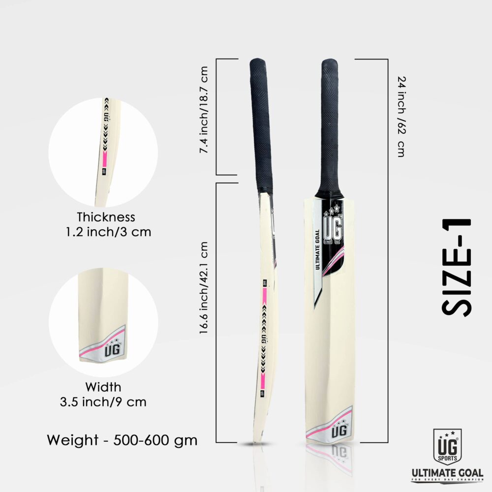 UG Popular Willow Cricket Bat for Kids – Size 1, Pink Color - Image 4