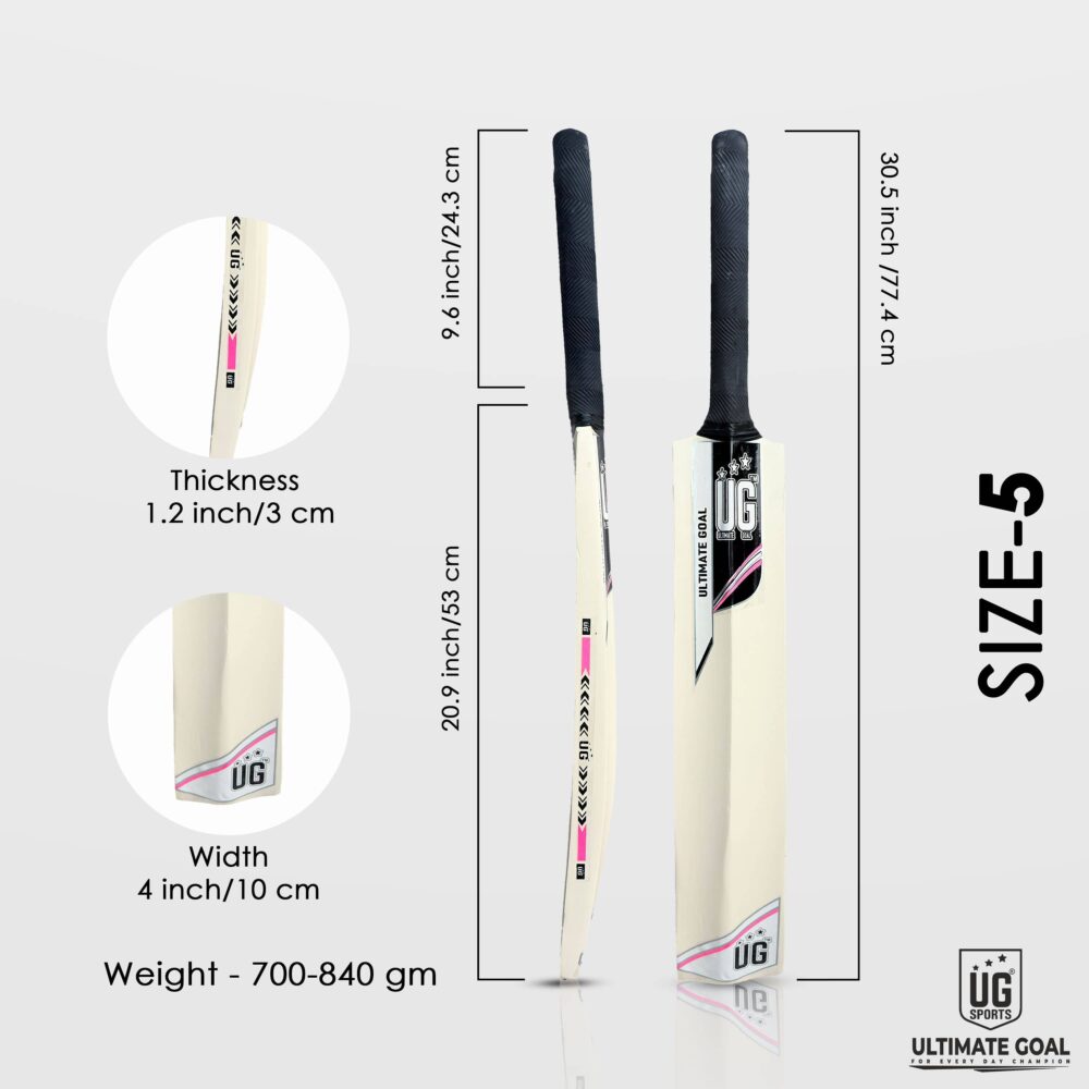 UG Popular Willow Cricket Bat for Kids – Size 5, Pink - Image 5