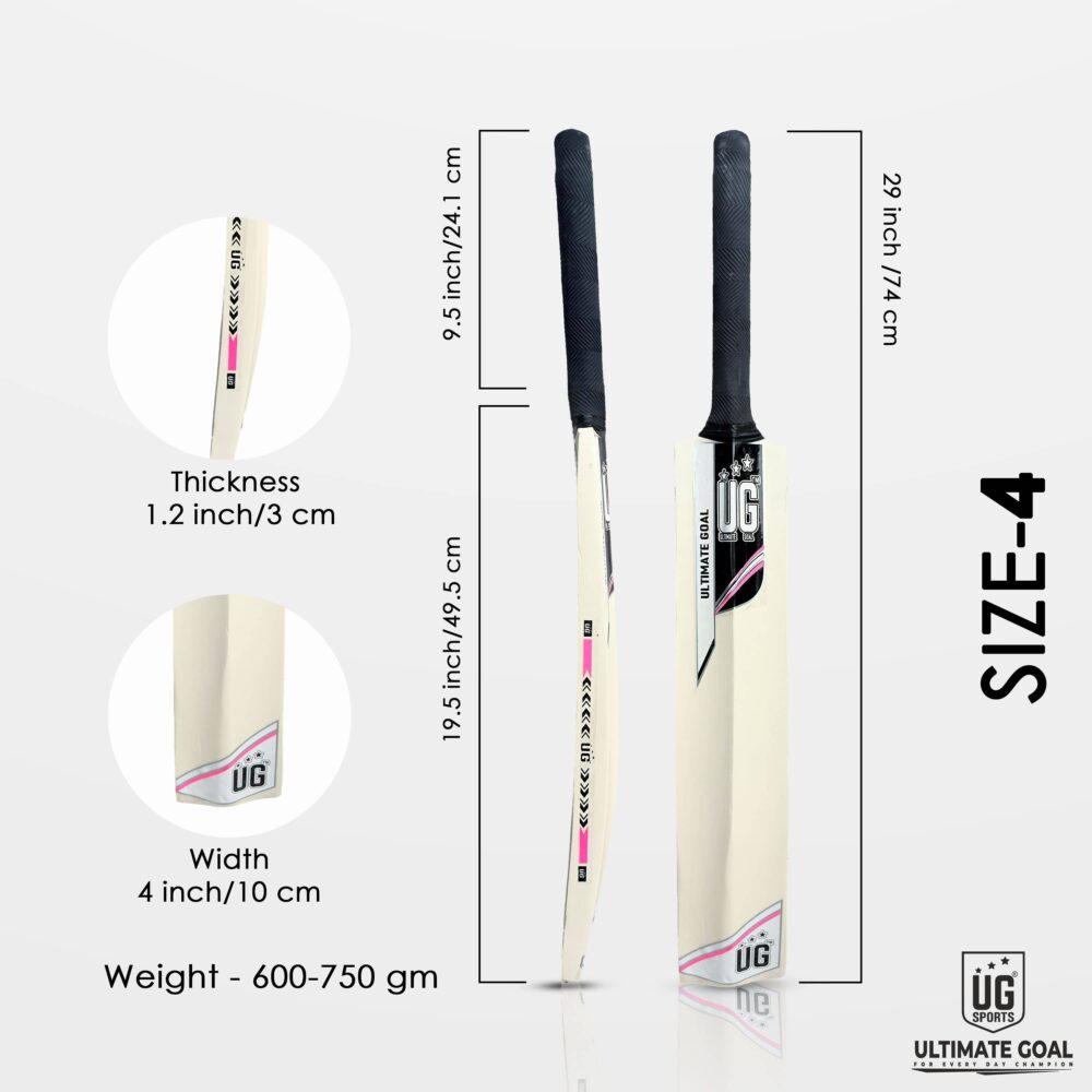 UG Popular Willow Cricket Bat for Kids – Size 4, Pink - Image 4