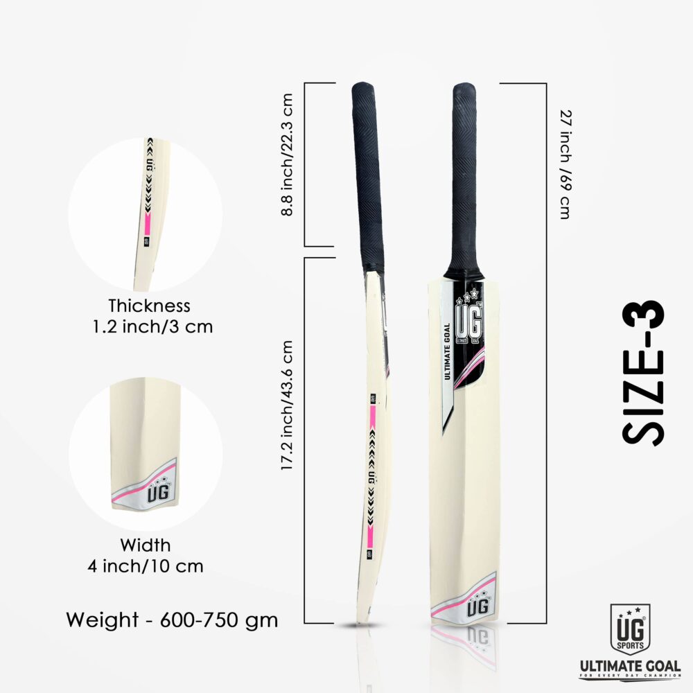UG Popular Willow Cricket Bat for Kids – Size 3, Pink - Image 4