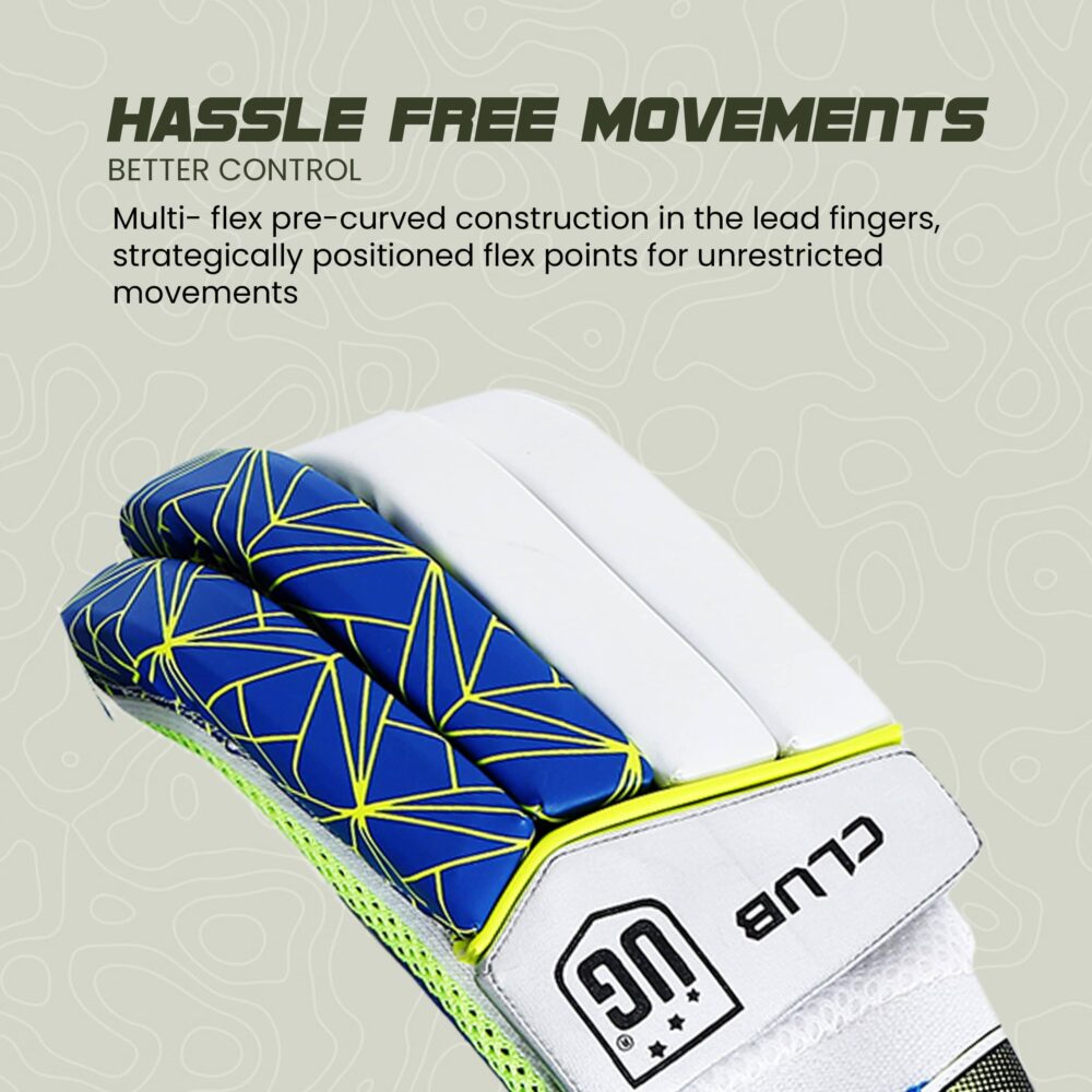 UG Cricket Leather Blue & Green Batting Gloves for Youth (Club Series) - Image 3
