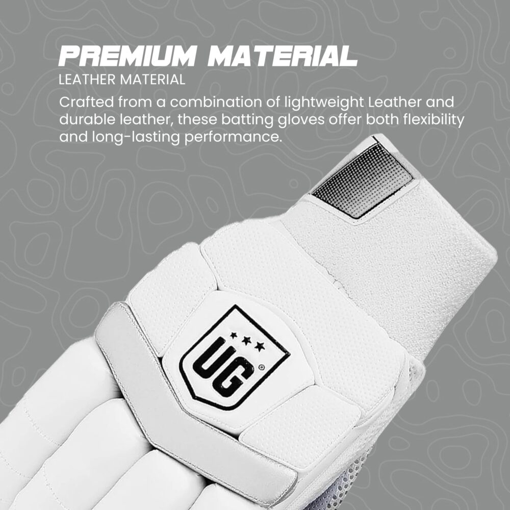 UG Cricket Leather White Batting Gloves for Youth (Test Series) - Image 3