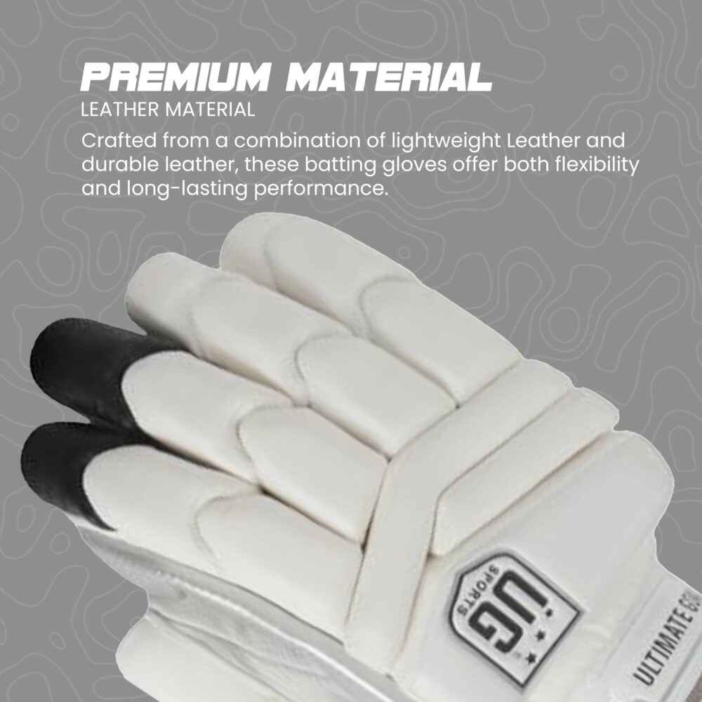 UG Cricket Leather White & Black Batting Gloves for Boys (Super Black Series) - Image 3