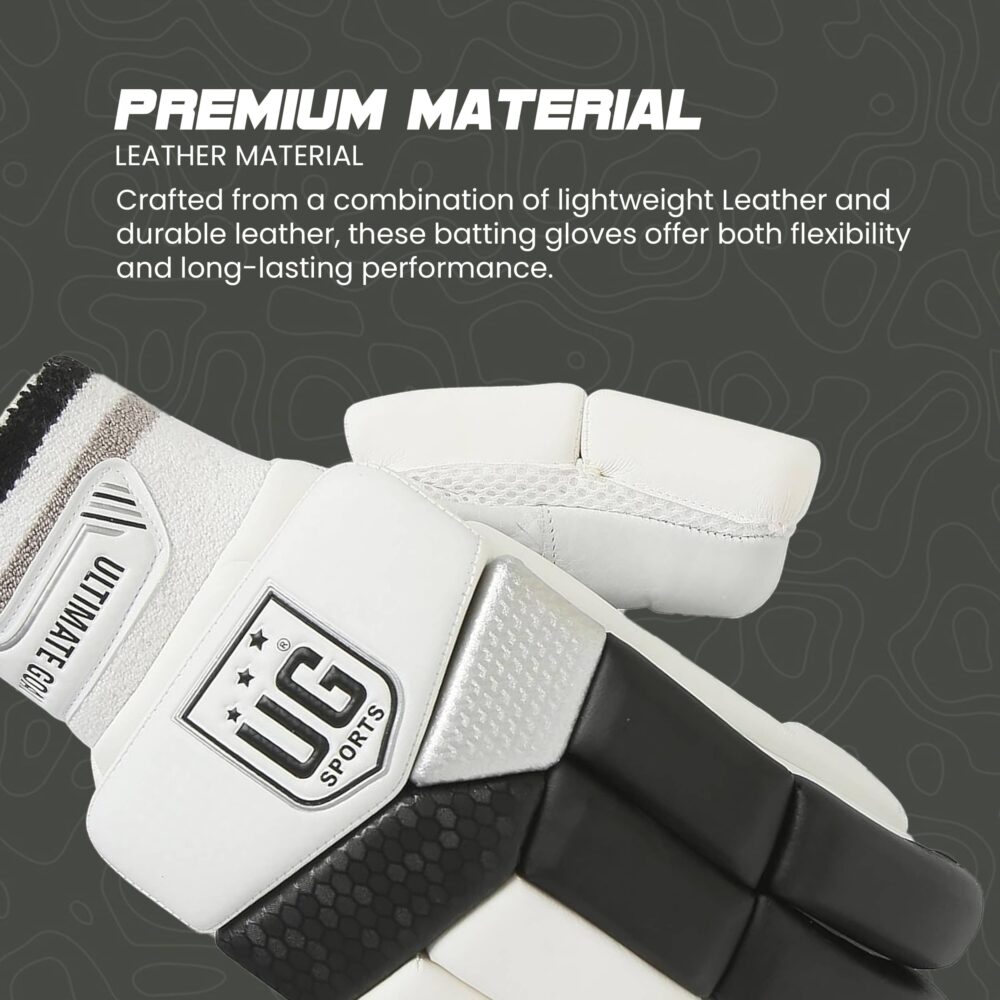 UG Cricket Leather White & White Batting Gloves for Boys (Classic Series) - Image 3