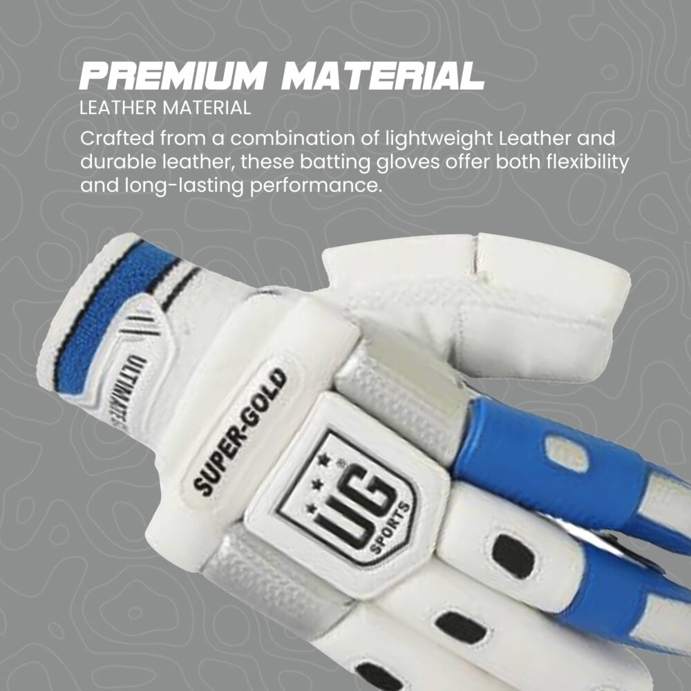 UG Cricket Leather Blue Batting Gloves for Boys (Super Gold Series) - Image 4