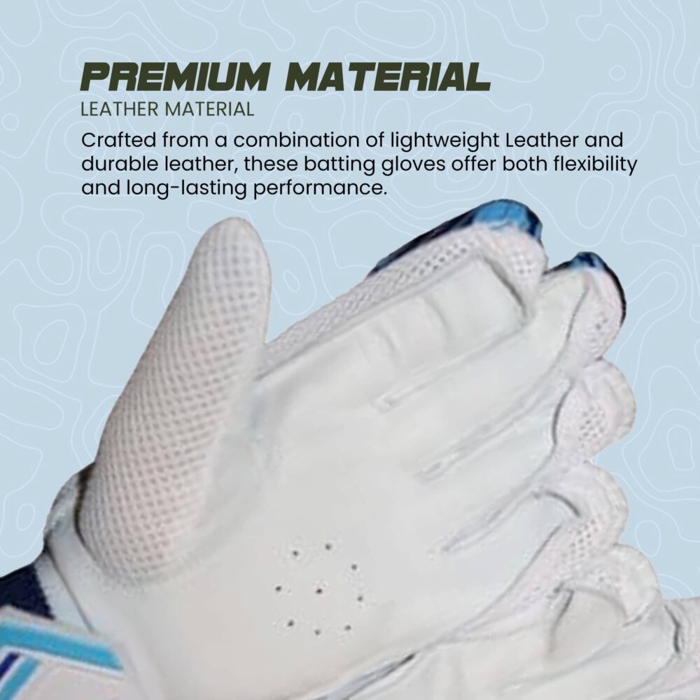 UG Cricket Leather Blue & White Batting Gloves for Adult (Club Series) - Image 4