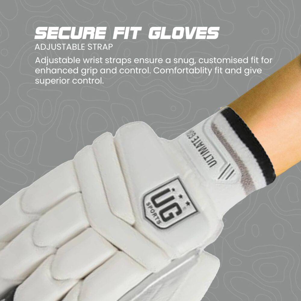UG Cricket Leather White & Black Batting Gloves for Boys (Super Black Series) - Image 4