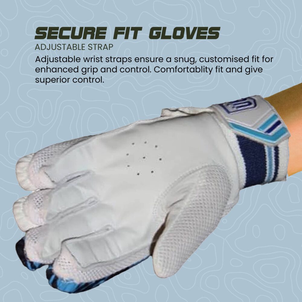 UG Cricket Leather Blue & White Batting Gloves for Adult (Club Series) - Image 3