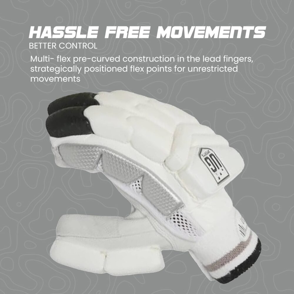 UG Cricket Leather White & Black Batting Gloves for Boys (Super Black Series) - Image 5