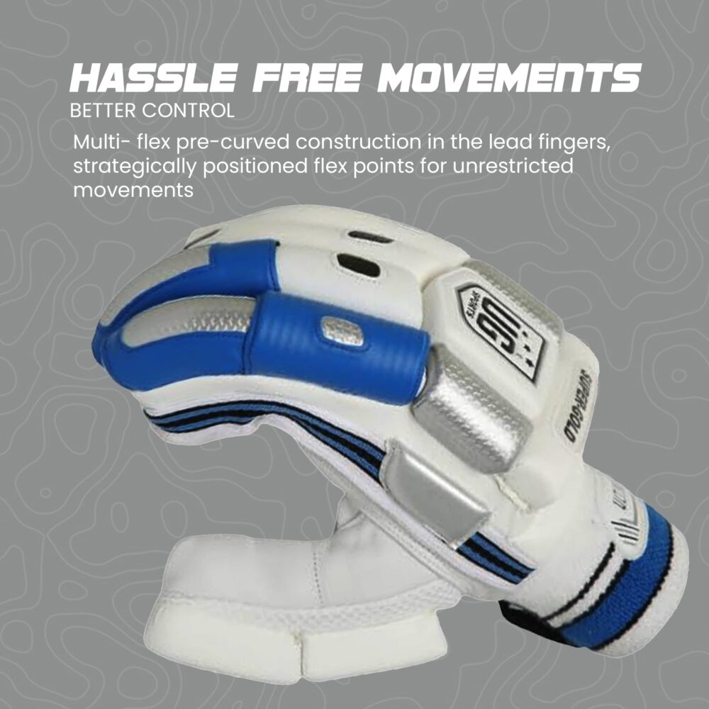 UG Cricket Leather Blue Batting Gloves for Boys (Super Gold Series) - Image 6