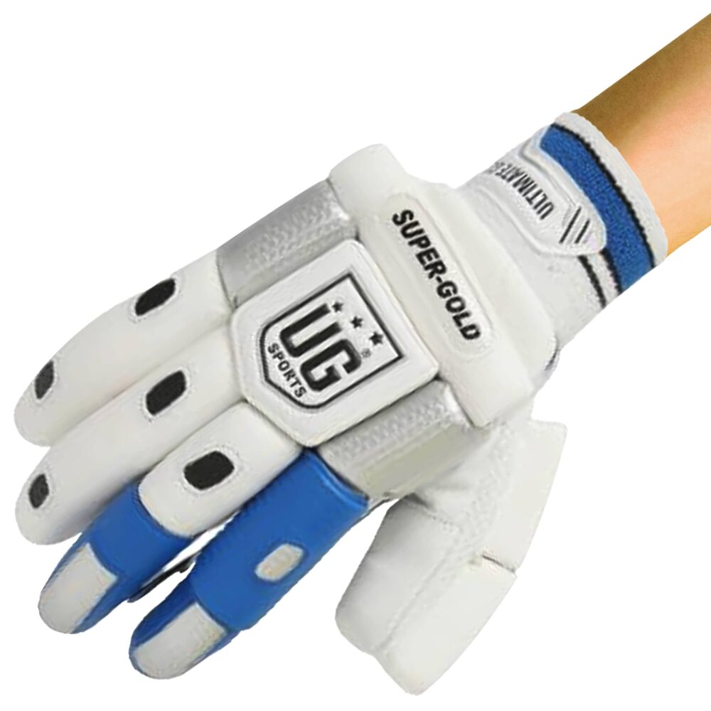 UG Cricket Leather Blue Batting Gloves for Boys (Super Gold Series) - Image 7