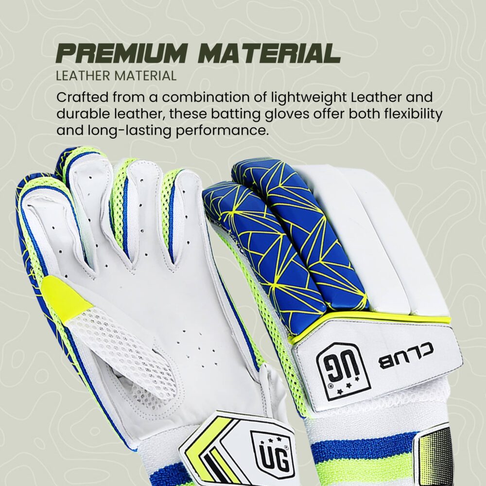 UG Cricket Leather Blue & Green Batting Gloves for Youth (Club Series) - Image 5
