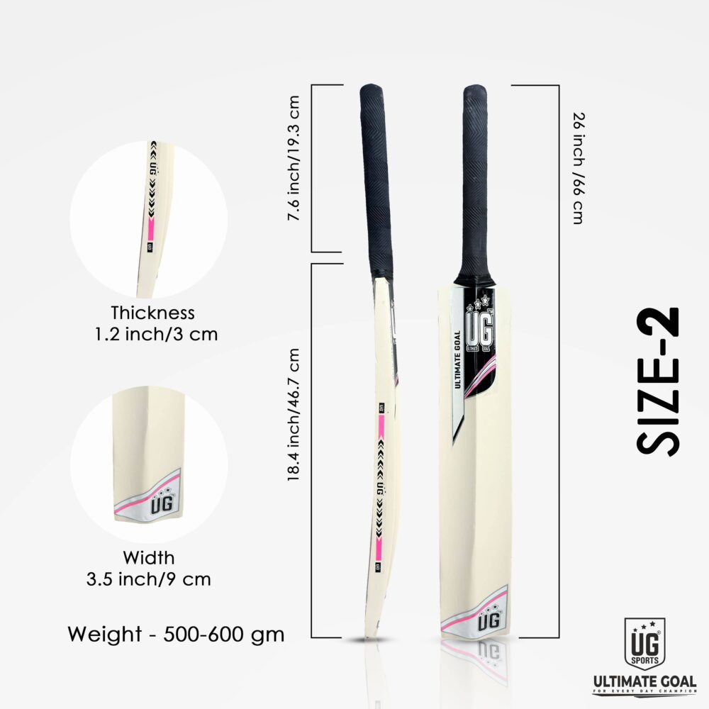 UG Popular Willow Cricket Bat for Kids – Size 2, Pink - Image 3
