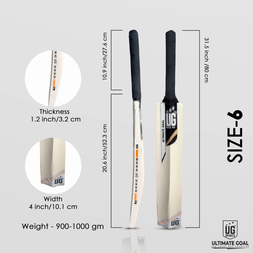 UG Popular Willow Cricket Bat for Kids – Size 6, Orange - Image 4