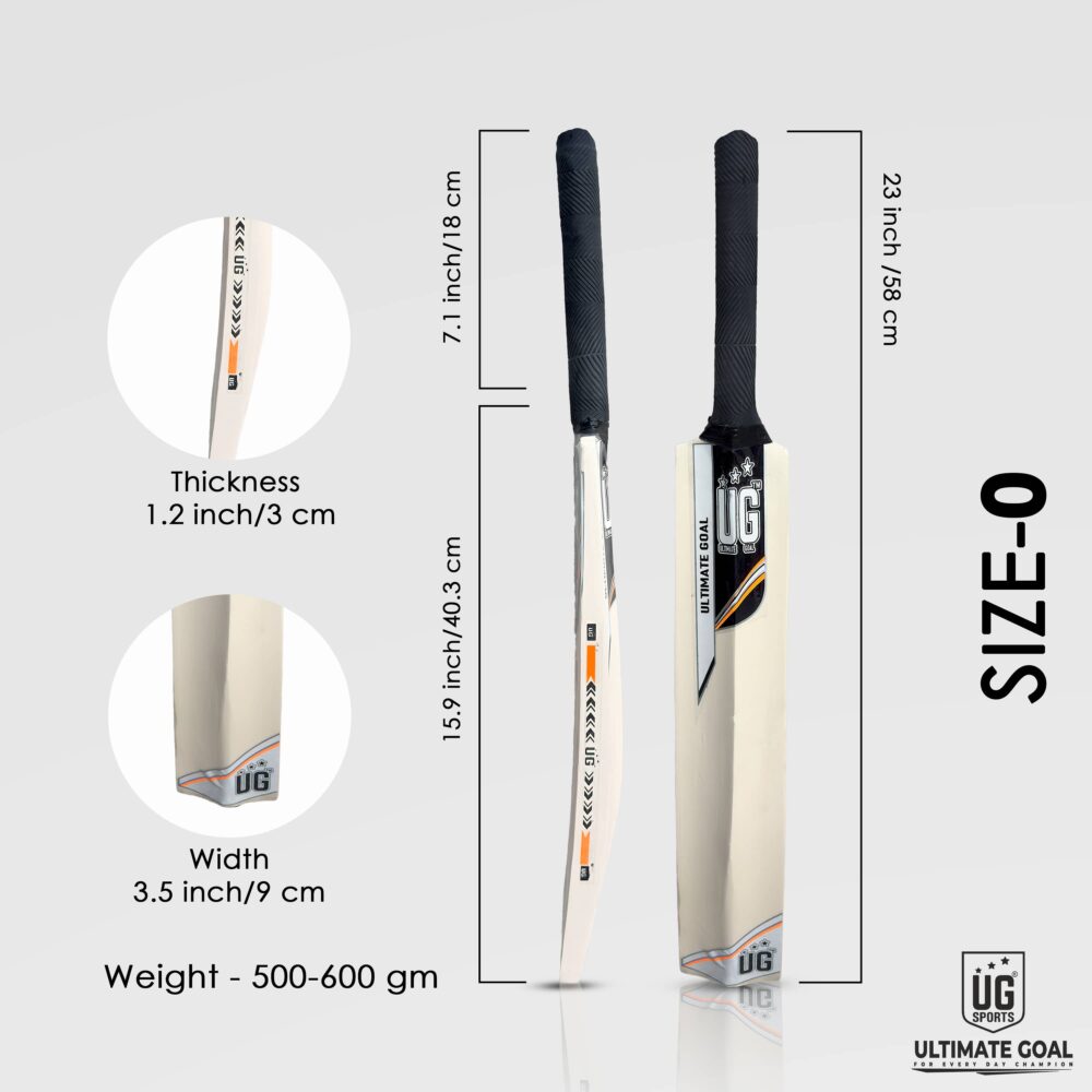 UG Popular Willow Cricket Bat for Kids – Size 0, Orange - Image 4