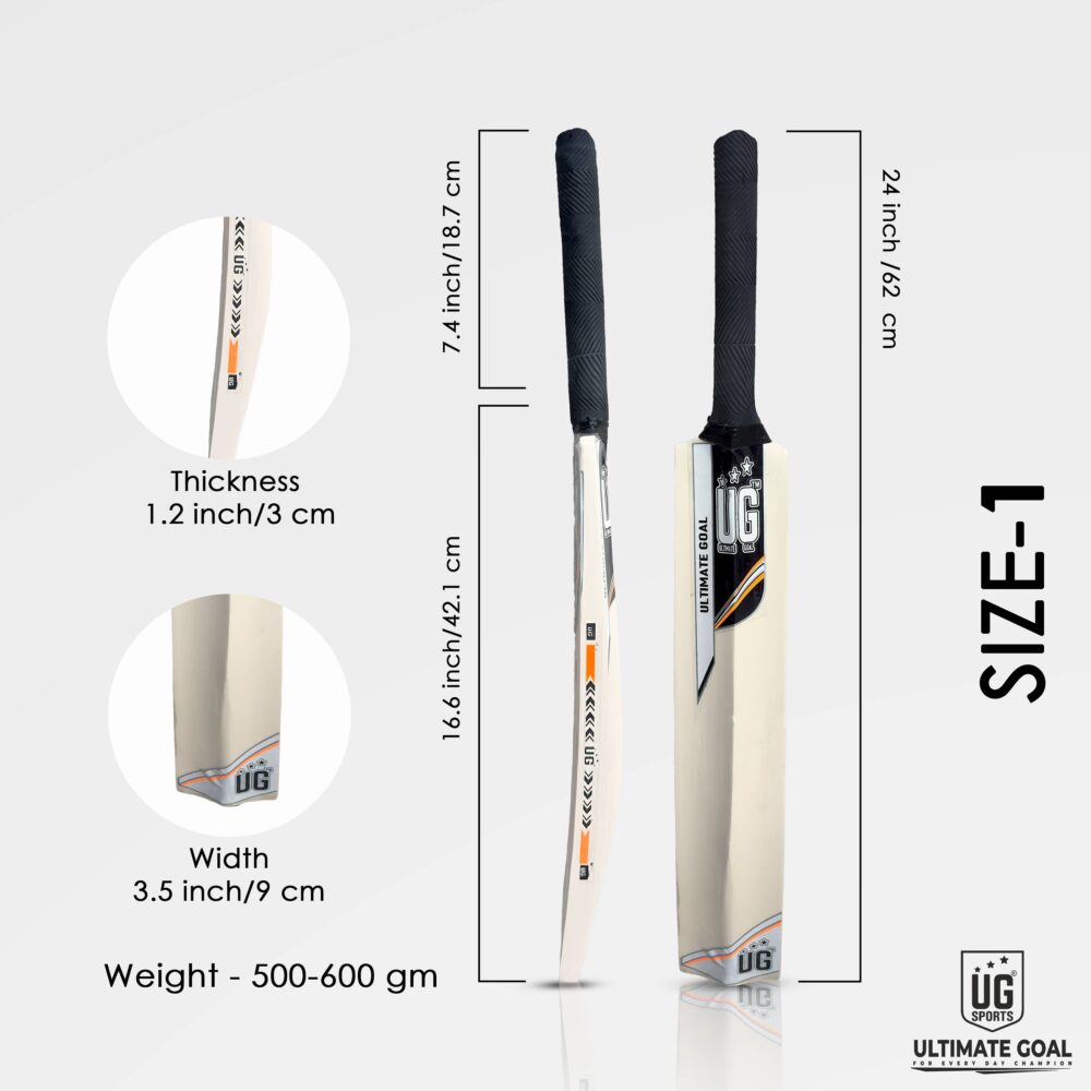 UG Popular Willow Cricket Bat for Kids – Size 1, Orange - Image 4