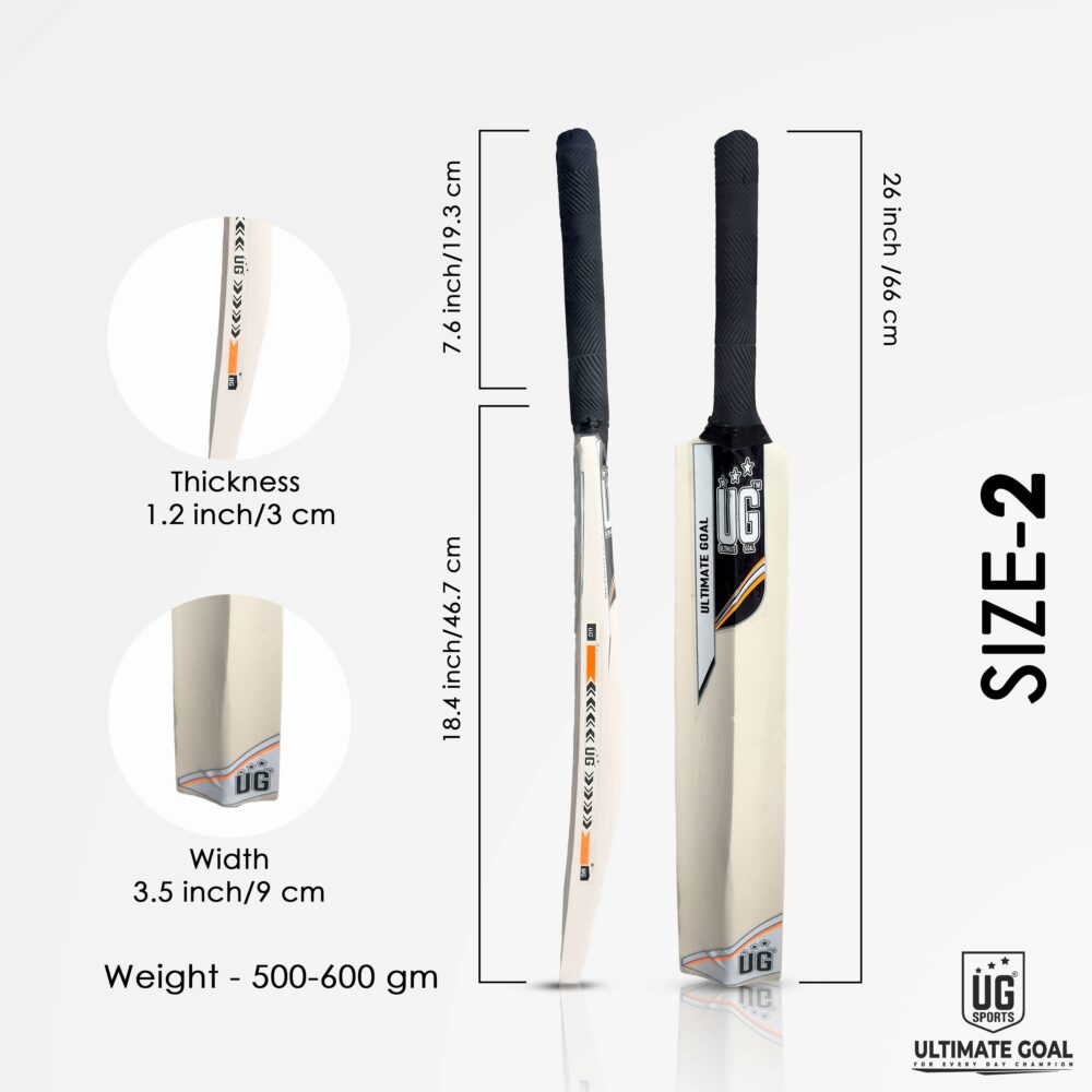 UG Popular Willow Cricket Bat for Kids – Size 2, Orange - Image 4