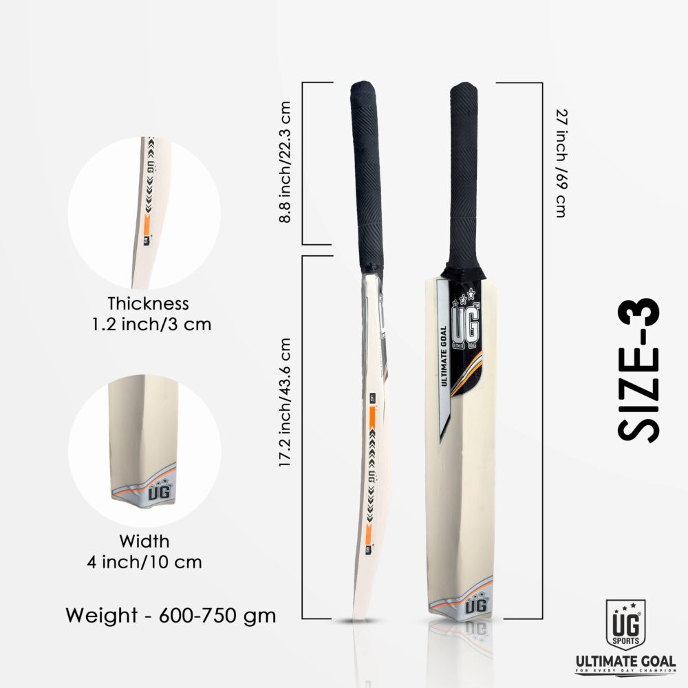 UG Popular Willow Cricket Bat for Kids – Size 3, Orange - Image 4