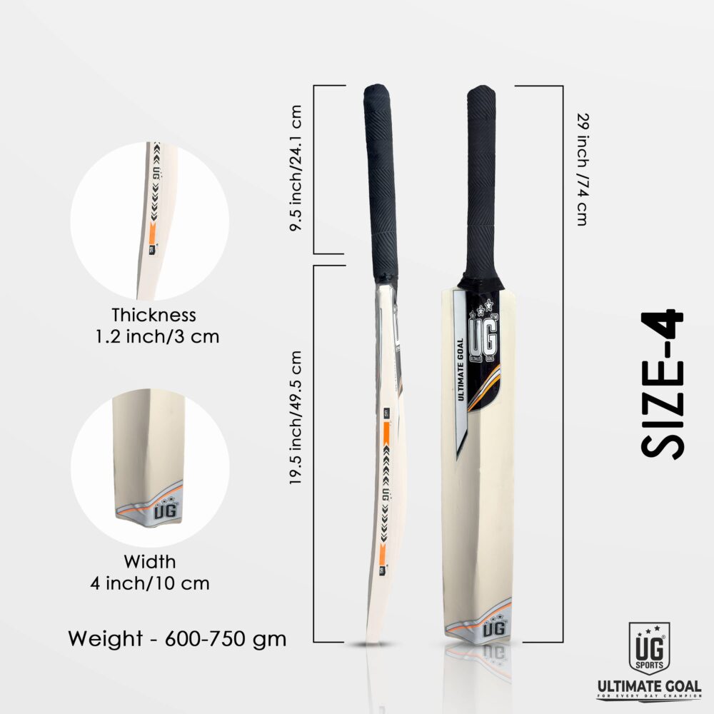 UG Popular Willow Cricket Bat for Kids – Size 4, Orange - Image 4