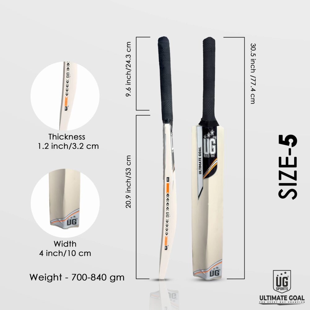 UG Popular Willow Cricket Bat for Kids – Size 5, Orange - Image 4