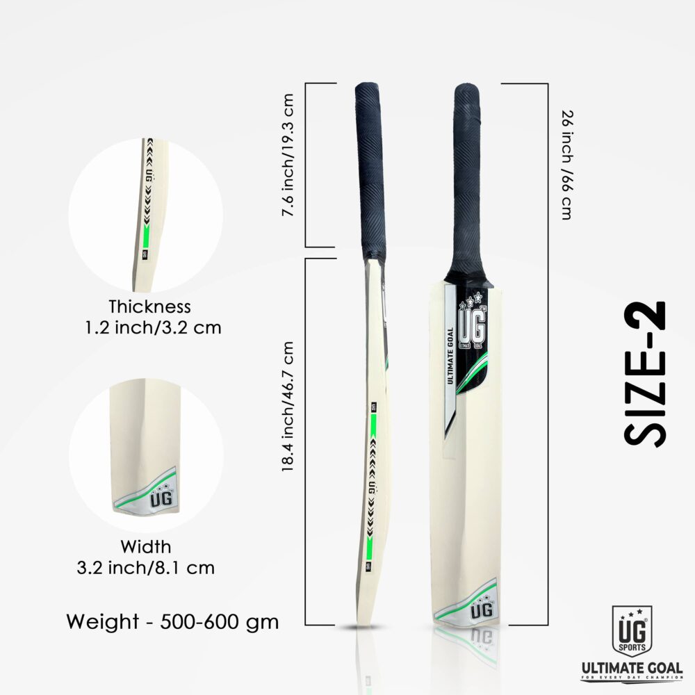 UG Popular Willow Cricket Bat for Kids – Size 2, Green - Image 4