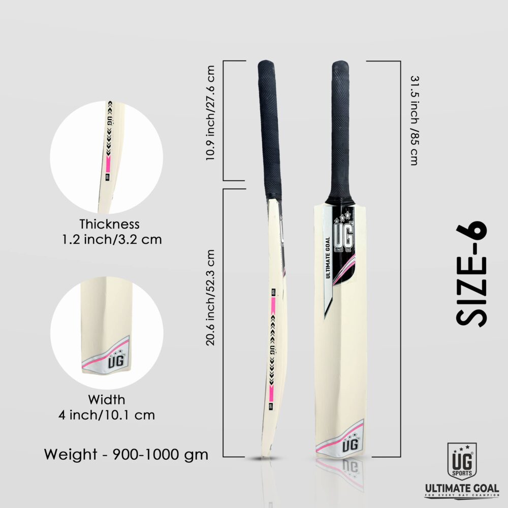UG Popular Willow Cricket Bat for Kids – Size 6, Pink - Image 4